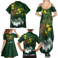 Kea Bird Kowhai New Zealand Family Matching Summer Maxi Dress and Hawaiian Shirt Mountain Landscape Maori Art