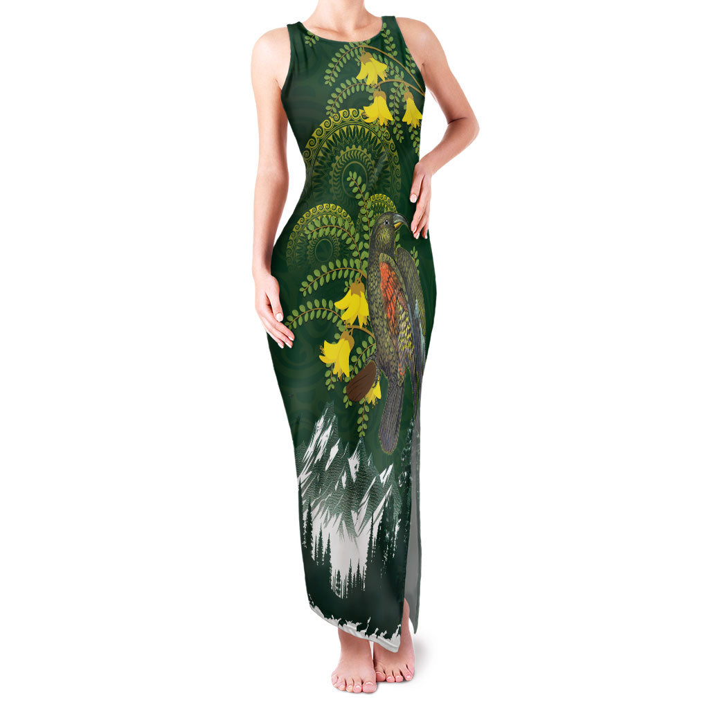 Kea Bird Kowhai New Zealand Family Matching Tank Maxi Dress and Hawaiian Shirt Mountain Landscape Maori Art