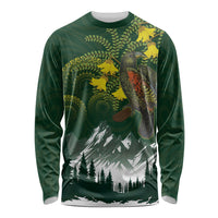 Kea Bird Kowhai New Zealand Long Sleeve Shirt Mountain Landscape Maori Art LT22 Unisex Green - Polynesian Pride