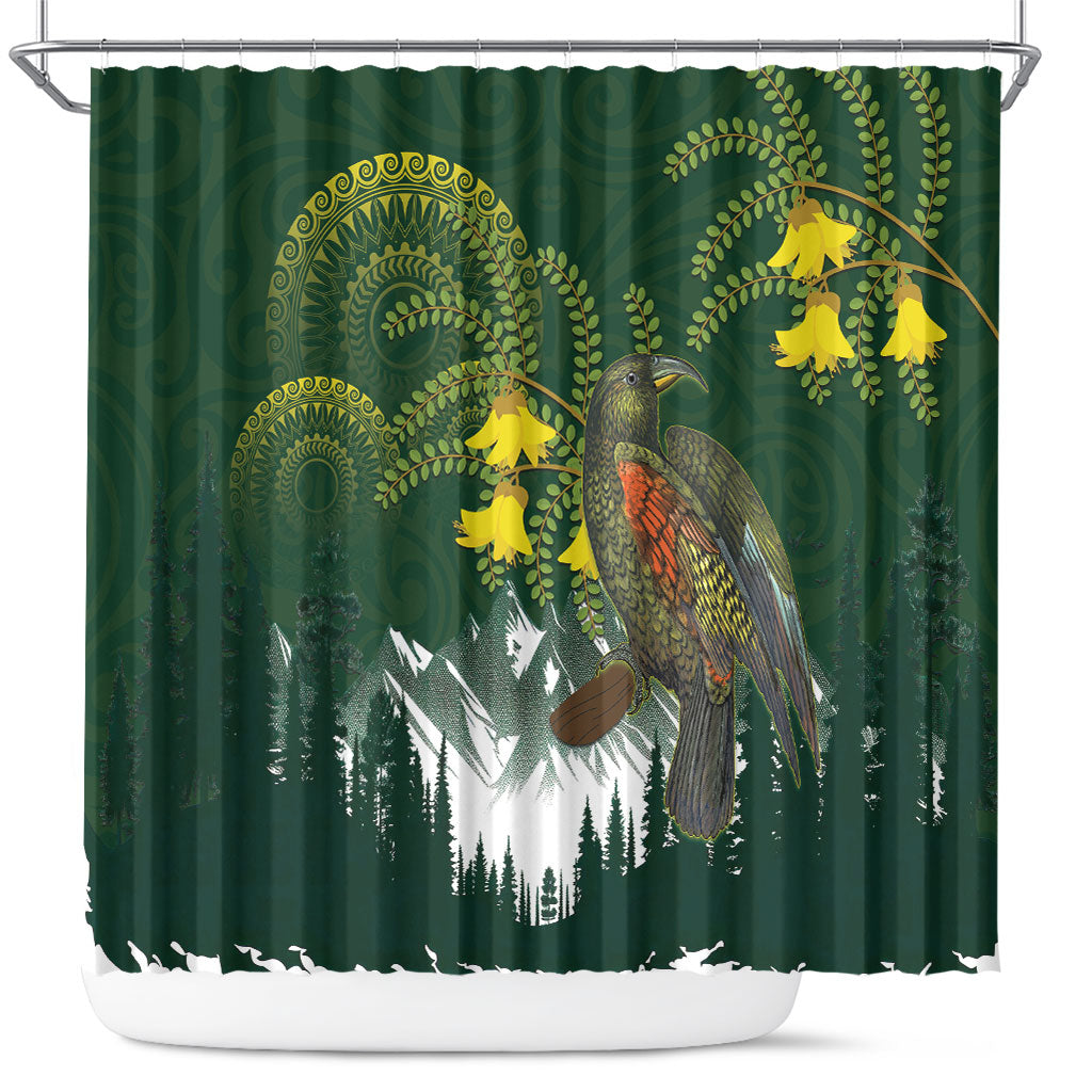 Kea Bird Kowhai New Zealand Shower Curtain Mountain Landscape Maori Art