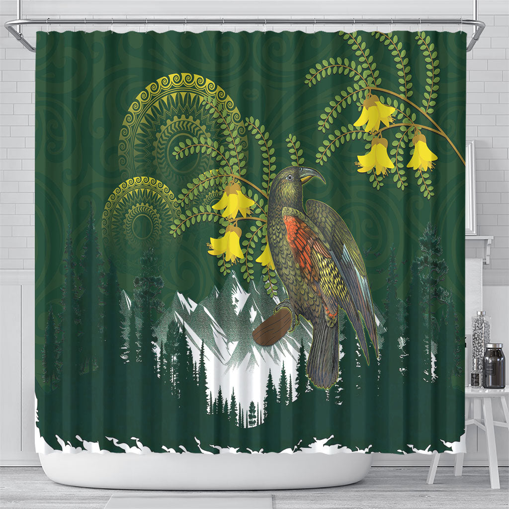 Kea Bird Kowhai New Zealand Shower Curtain Mountain Landscape Maori Art