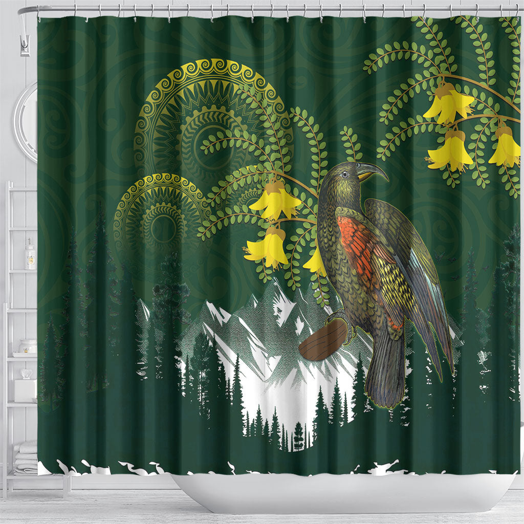 Kea Bird Kowhai New Zealand Shower Curtain Mountain Landscape Maori Art