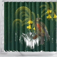 Kea Bird Kowhai New Zealand Shower Curtain Mountain Landscape Maori Art