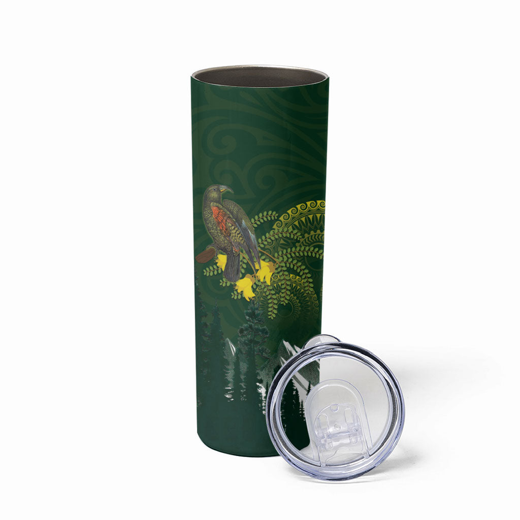 Kea Bird Kowhai New Zealand Skinny Tumbler Mountain Landscape Maori Art