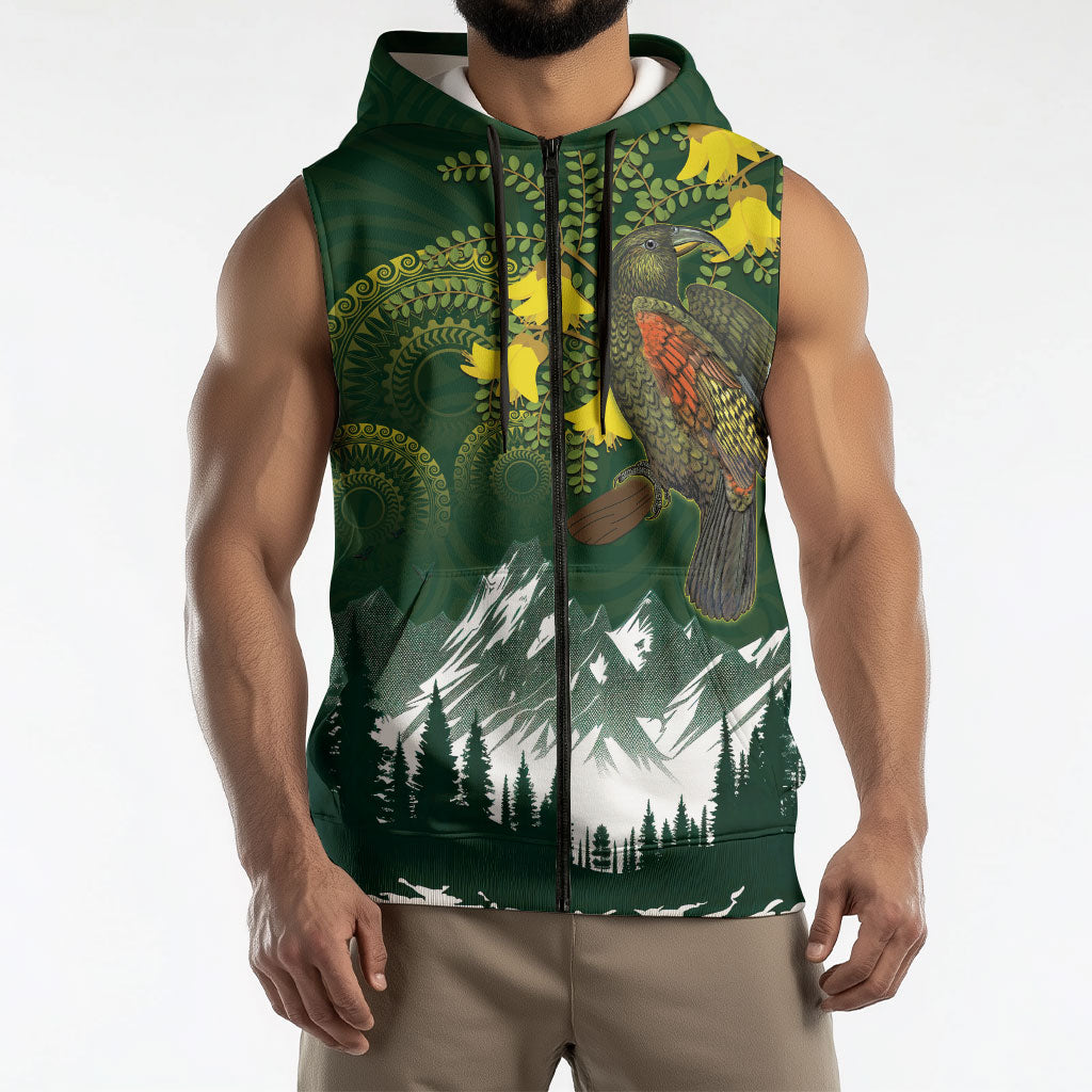 Kea Bird Kowhai New Zealand Sleeveless Zip Hoodie Mountain Landscape Maori Art LT22 - Polynesian Pride