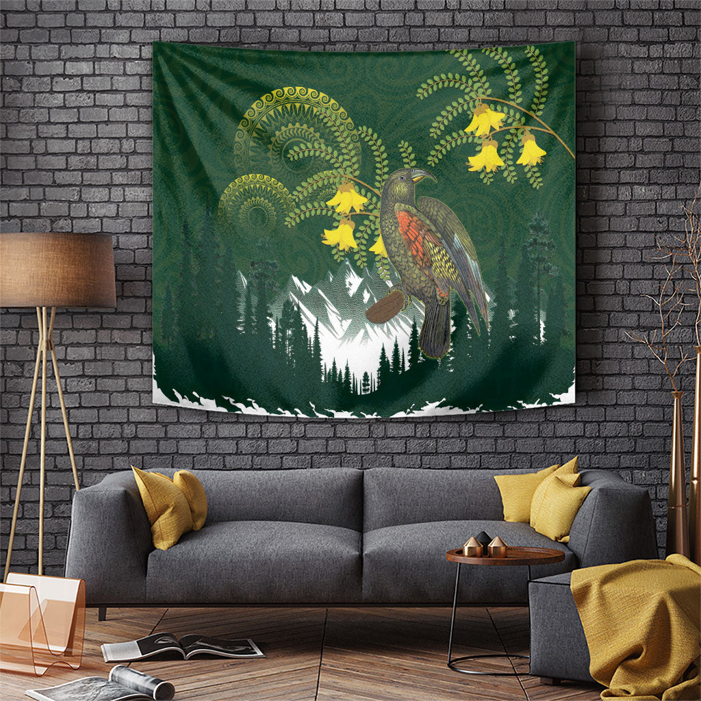 Kea Bird Kowhai New Zealand Tapestry Mountain Landscape Maori Art