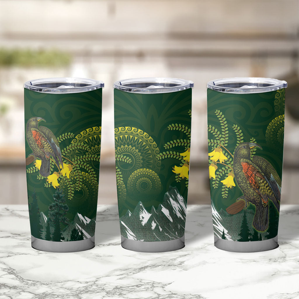 Kea Bird Kowhai New Zealand Tumbler Cup Mountain Landscape Maori Art LT22 - Polynesian Pride