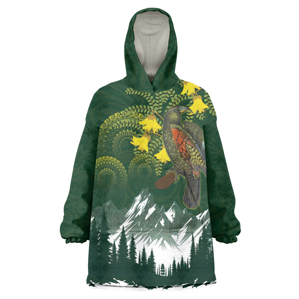 Kea Bird Kowhai New Zealand Wearable Blanket Hoodie Mountain Landscape Maori Art LT22 One Size Green - Polynesian Pride
