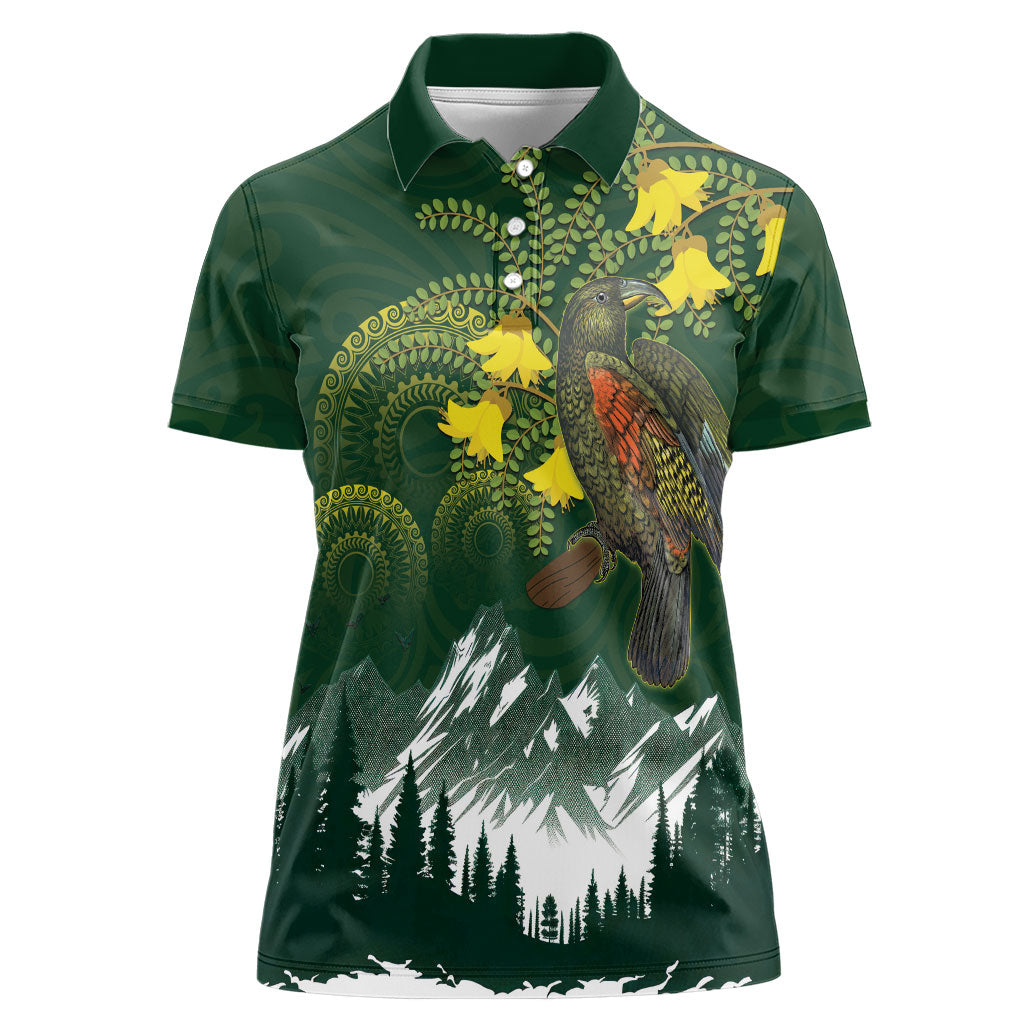 Kea Bird Kowhai New Zealand Women Polo Shirt Mountain Landscape Maori Art LT22 Female Green - Polynesian Pride
