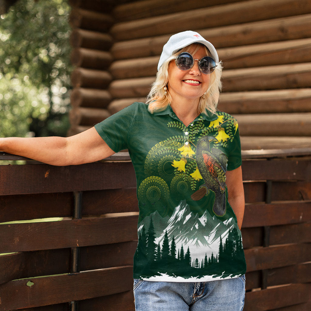 Kea Bird Kowhai New Zealand Women Polo Shirt Mountain Landscape Maori Art LT22 - Polynesian Pride