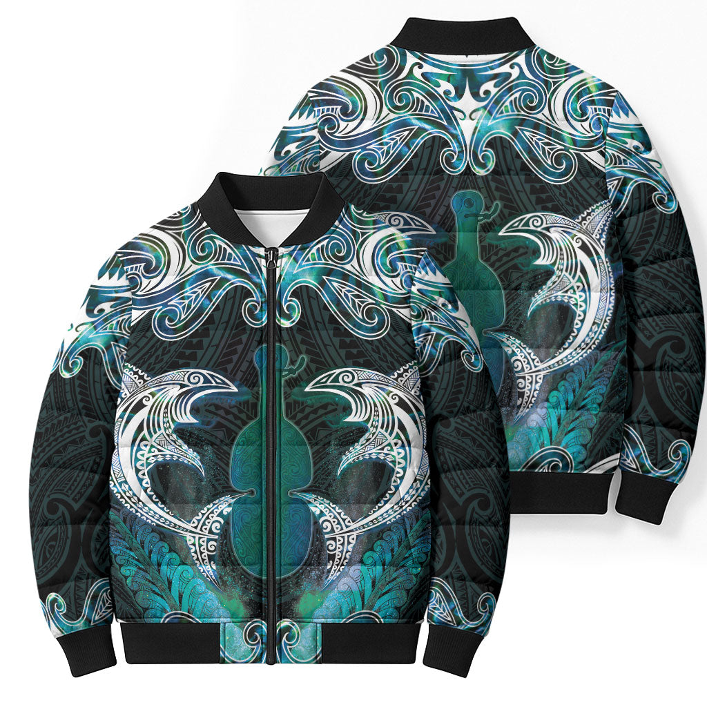 New Zealand Kotiate Weapon Bomber Puffer Jacket Aotearoa Mango Paua Shell Maori Pattern