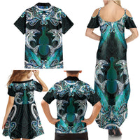 New Zealand Kotiate Weapon Family Matching Summer Maxi Dress and Hawaiian Shirt Aotearoa Mango Paua Shell Maori Pattern