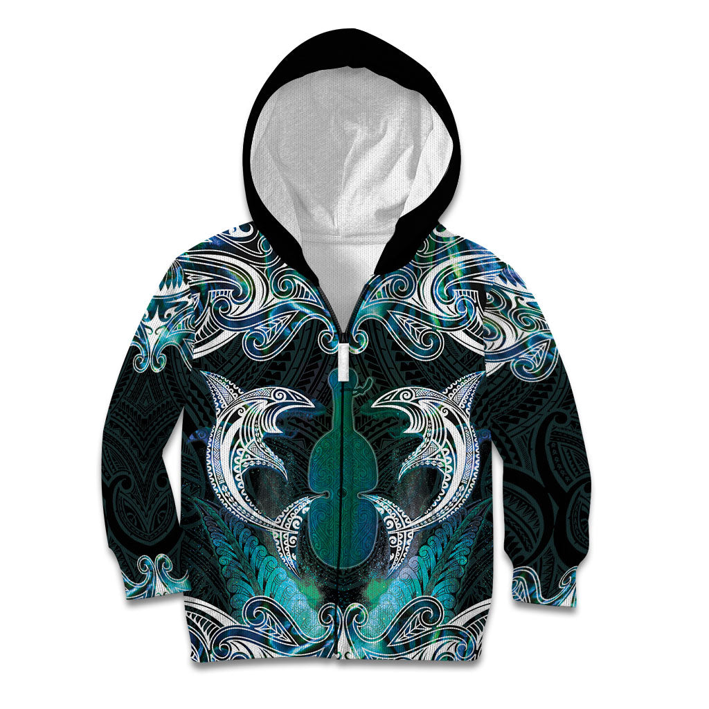 New Zealand Kotiate Weapon Kid Hoodie Aotearoa Mango Paua Shell Maori Pattern