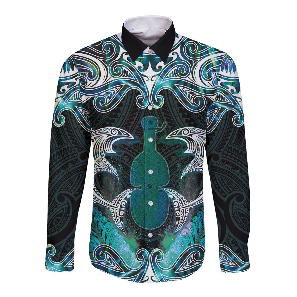 New Zealand Kotiate Weapon Long Sleeve Button Shirt Aotearoa Mango Paua Shell Maori Pattern