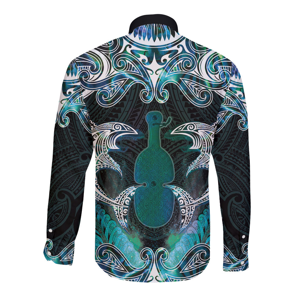 New Zealand Kotiate Weapon Long Sleeve Button Shirt Aotearoa Mango Paua Shell Maori Pattern
