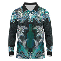 New Zealand Kotiate Weapon Long Sleeve Polo Shirt Aotearoa Mango Paua Shell Maori Pattern