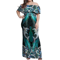 New Zealand Kotiate Weapon Off Shoulder Maxi Dress Aotearoa Mango Paua Shell Maori Pattern