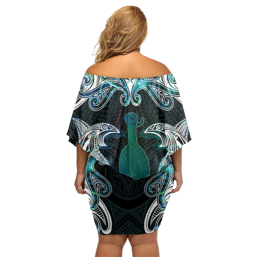 New Zealand Kotiate Weapon Off Shoulder Short Dress Aotearoa Mango Paua Shell Maori Pattern