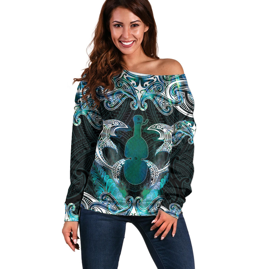 New Zealand Kotiate Weapon Off Shoulder Sweater Aotearoa Mango Paua Shell Maori Pattern