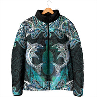 New Zealand Kotiate Weapon Padded Jacket Aotearoa Mango Paua Shell Maori Pattern
