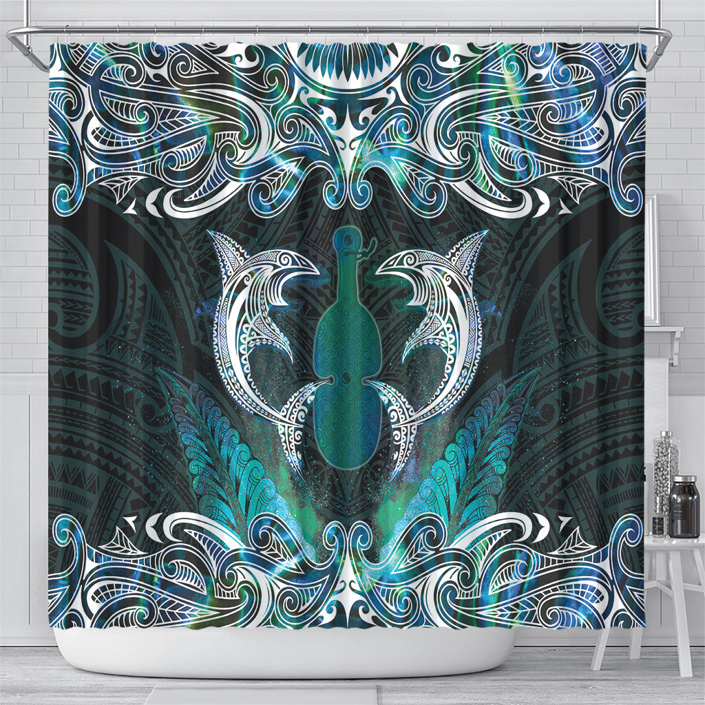 New Zealand Kotiate Weapon Shower Curtain Aotearoa Mango Paua Shell Maori Pattern