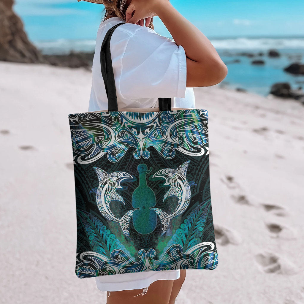 New Zealand Kotiate Weapon Tote Bag Aotearoa Mango Paua Shell Maori Pattern