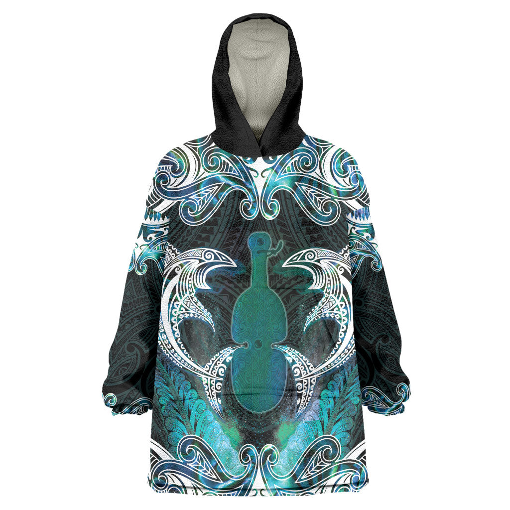 New Zealand Kotiate Weapon Wearable Blanket Hoodie Aotearoa Mango Paua Shell Maori Pattern