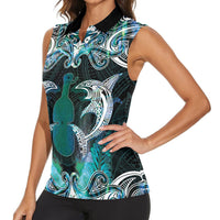 New Zealand Kotiate Weapon Women Sleeveless Polo Shirt Aotearoa Mango Paua Shell Maori Pattern