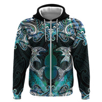 New Zealand Kotiate Weapon Zip Hoodie Aotearoa Mango Paua Shell Maori Pattern