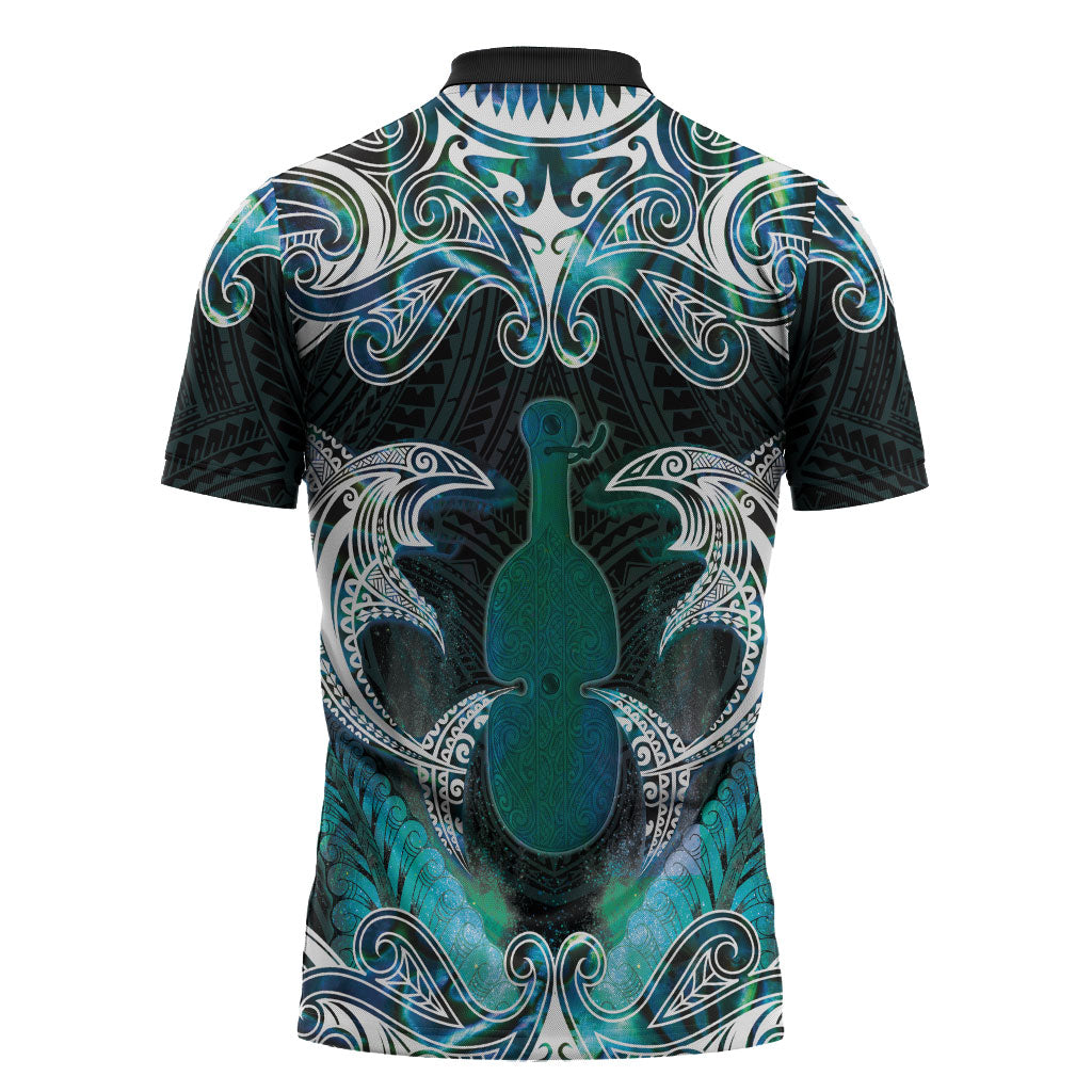 New Zealand Kotiate Weapon Zipper Polo Shirt Aotearoa Mango Paua Shell Maori Pattern