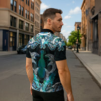New Zealand Kotiate Weapon Zipper Polo Shirt Aotearoa Mango Paua Shell Maori Pattern