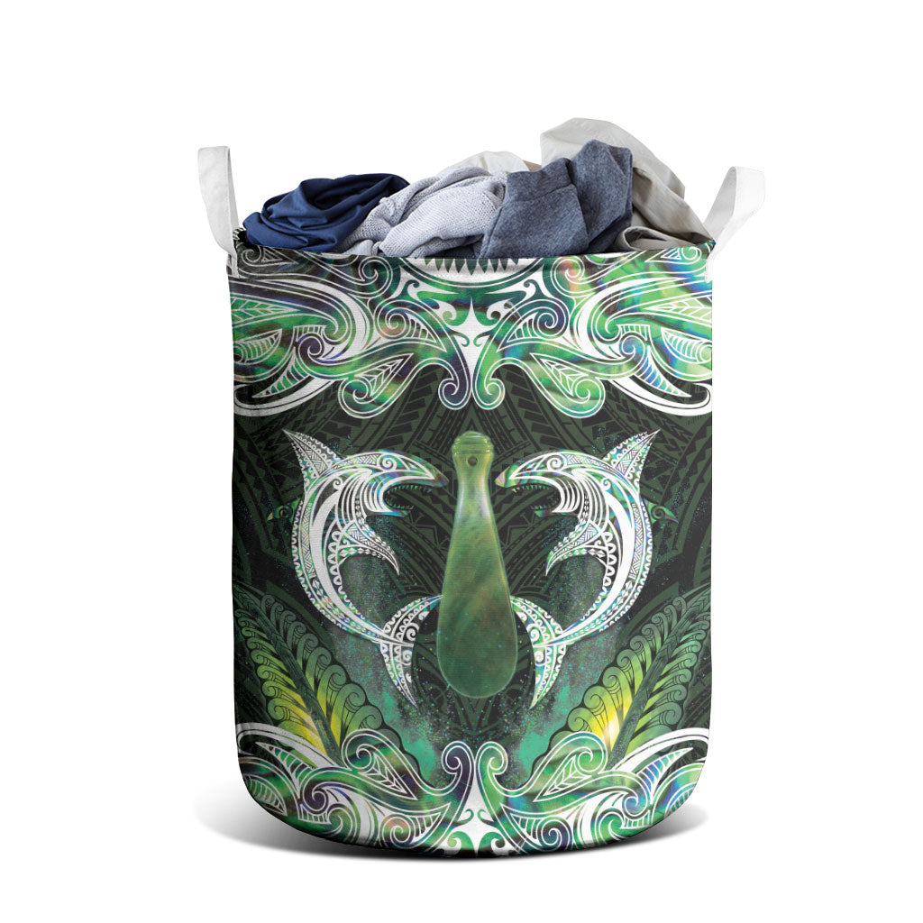 New Zealand Mere Pounamu Weapon Laundry Basket Aotearoa Mango Paua Shell Maori Pattern
