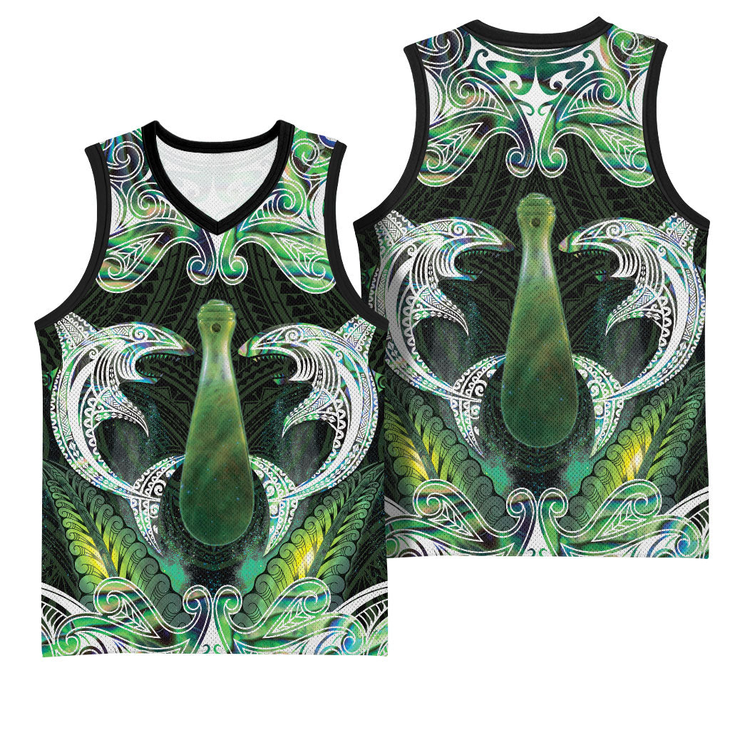 New Zealand Mere Pounamu Weapon Basketball Jersey Aotearoa Mango Paua Shell Maori Pattern