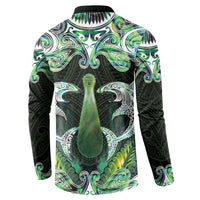 New Zealand Mere Pounamu Weapon Button Sweatshirt Aotearoa Mango Paua Shell Maori Pattern