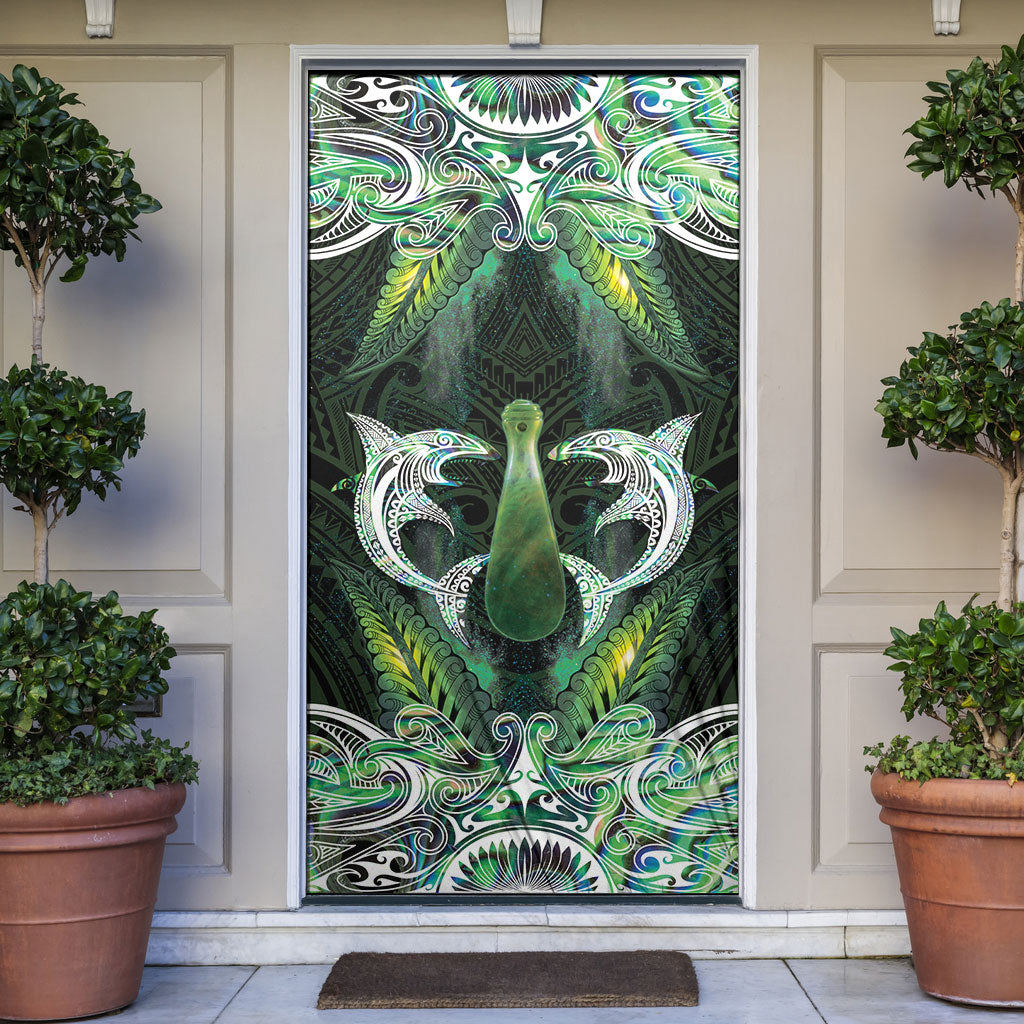 New Zealand Mere Pounamu Weapon Door Cover Aotearoa Mango Paua Shell Maori Pattern