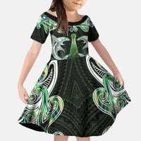 New Zealand Mere Pounamu Weapon Family Matching Mermaid Dress and Hawaiian Shirt Aotearoa Mango Paua Shell Maori Pattern