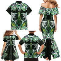 New Zealand Mere Pounamu Weapon Family Matching Mermaid Dress and Hawaiian Shirt Aotearoa Mango Paua Shell Maori Pattern