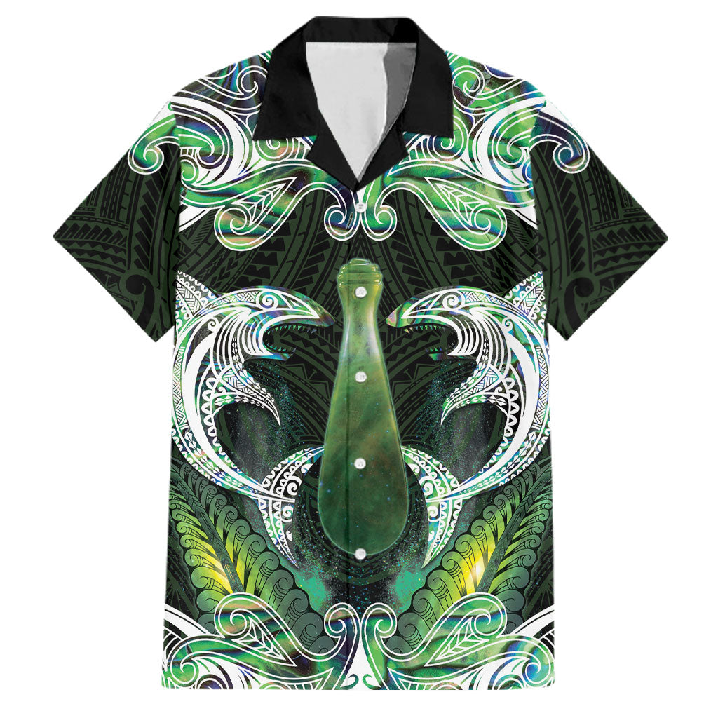 New Zealand Mere Pounamu Weapon Family Matching Off Shoulder Maxi Dress and Hawaiian Shirt Aotearoa Mango Paua Shell Maori Pattern
