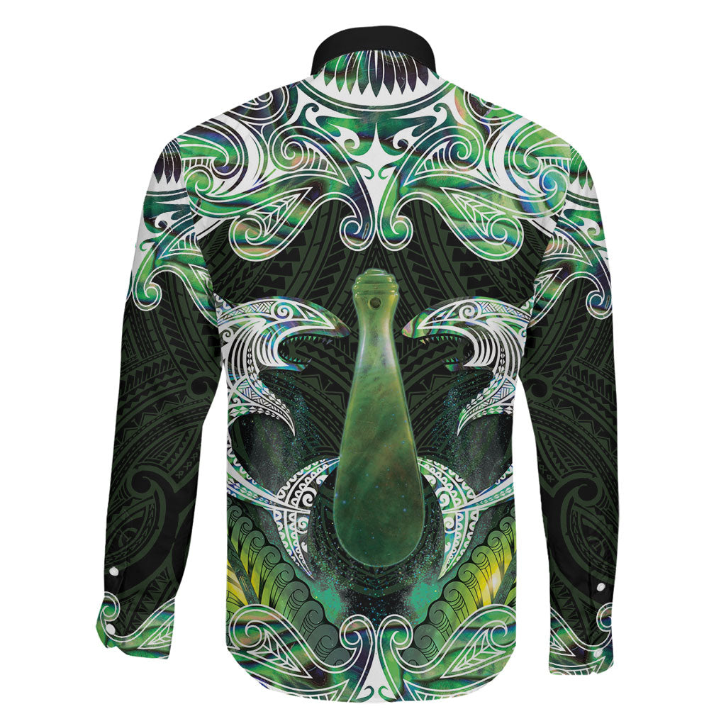 New Zealand Mere Pounamu Weapon Family Matching Off Shoulder Maxi Dress and Hawaiian Shirt Aotearoa Mango Paua Shell Maori Pattern