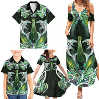 New Zealand Mere Pounamu Weapon Family Matching Summer Maxi Dress and Hawaiian Shirt Aotearoa Mango Paua Shell Maori Pattern