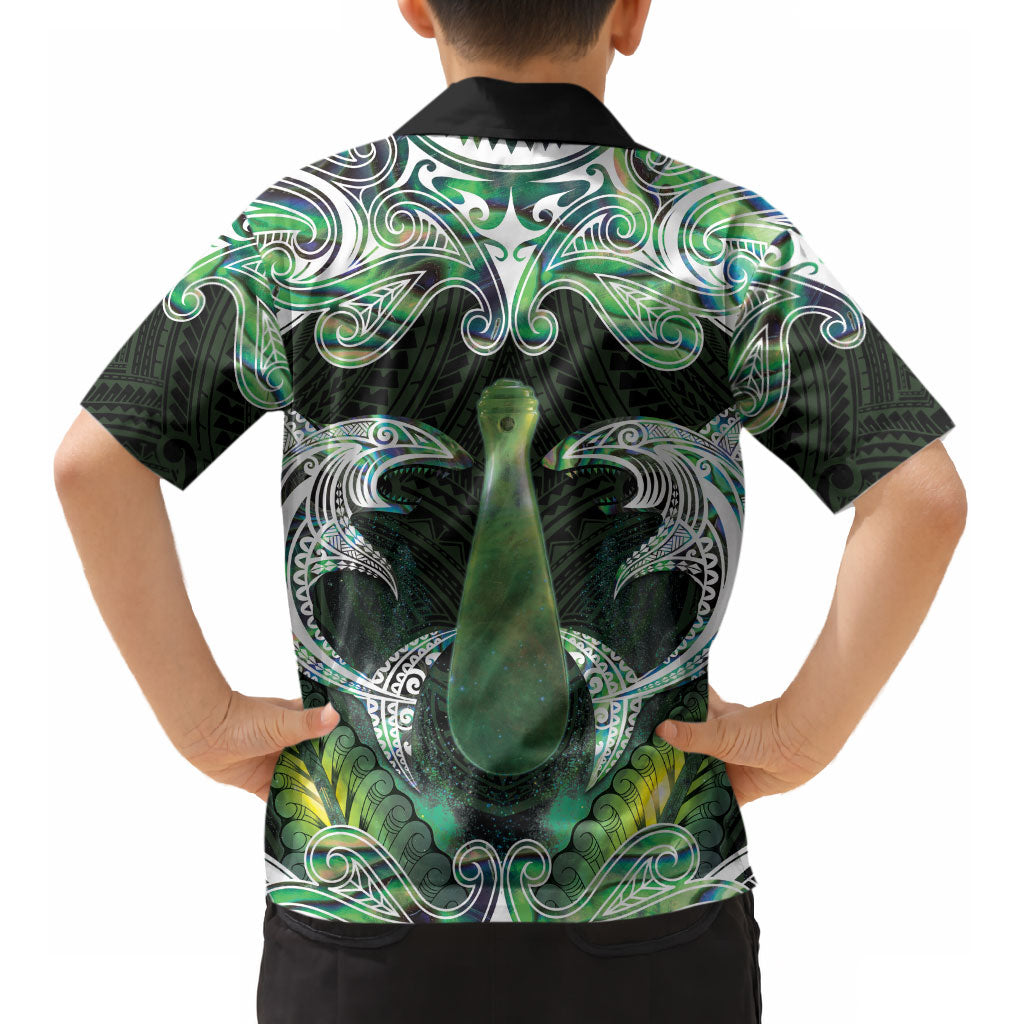 New Zealand Mere Pounamu Weapon Kid Hawaiian Shirt Aotearoa Mango Paua Shell Maori Pattern LT22 - Polynesian Pride