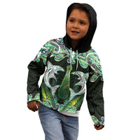 New Zealand Mere Pounamu Weapon Kid Hoodie Aotearoa Mango Paua Shell Maori Pattern