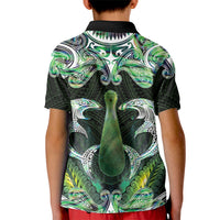 New Zealand Mere Pounamu Weapon Kid Polo Shirt Aotearoa Mango Paua Shell Maori Pattern