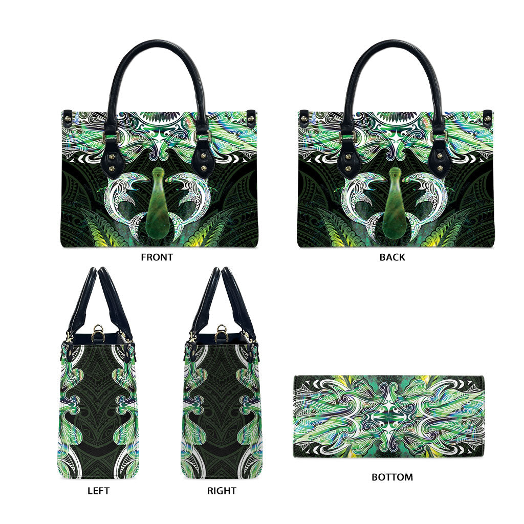 New Zealand Mere Pounamu Weapon Leather Bag Aotearoa Mango Paua Shell Maori Pattern