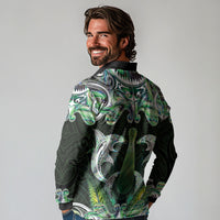 New Zealand Mere Pounamu Weapon Long Sleeve Polo Shirt Aotearoa Mango Paua Shell Maori Pattern