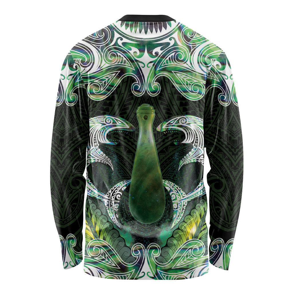 New Zealand Mere Pounamu Weapon Long Sleeve Shirt Aotearoa Mango Paua Shell Maori Pattern