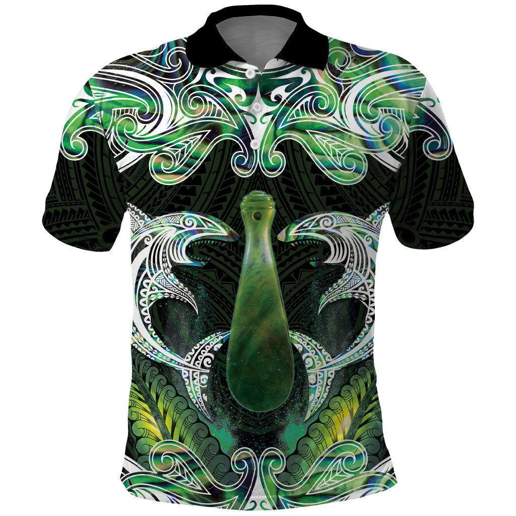 New Zealand Mere Pounamu Weapon Polo Shirt Aotearoa Mango Paua Shell Maori Pattern
