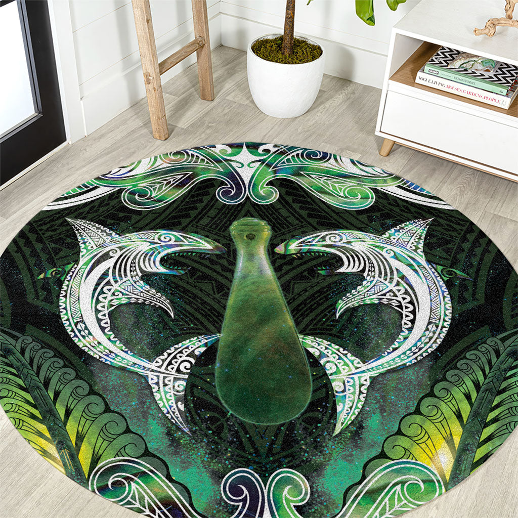 New Zealand Mere Pounamu Weapon Round Carpet Aotearoa Mango Paua Shell Maori Pattern