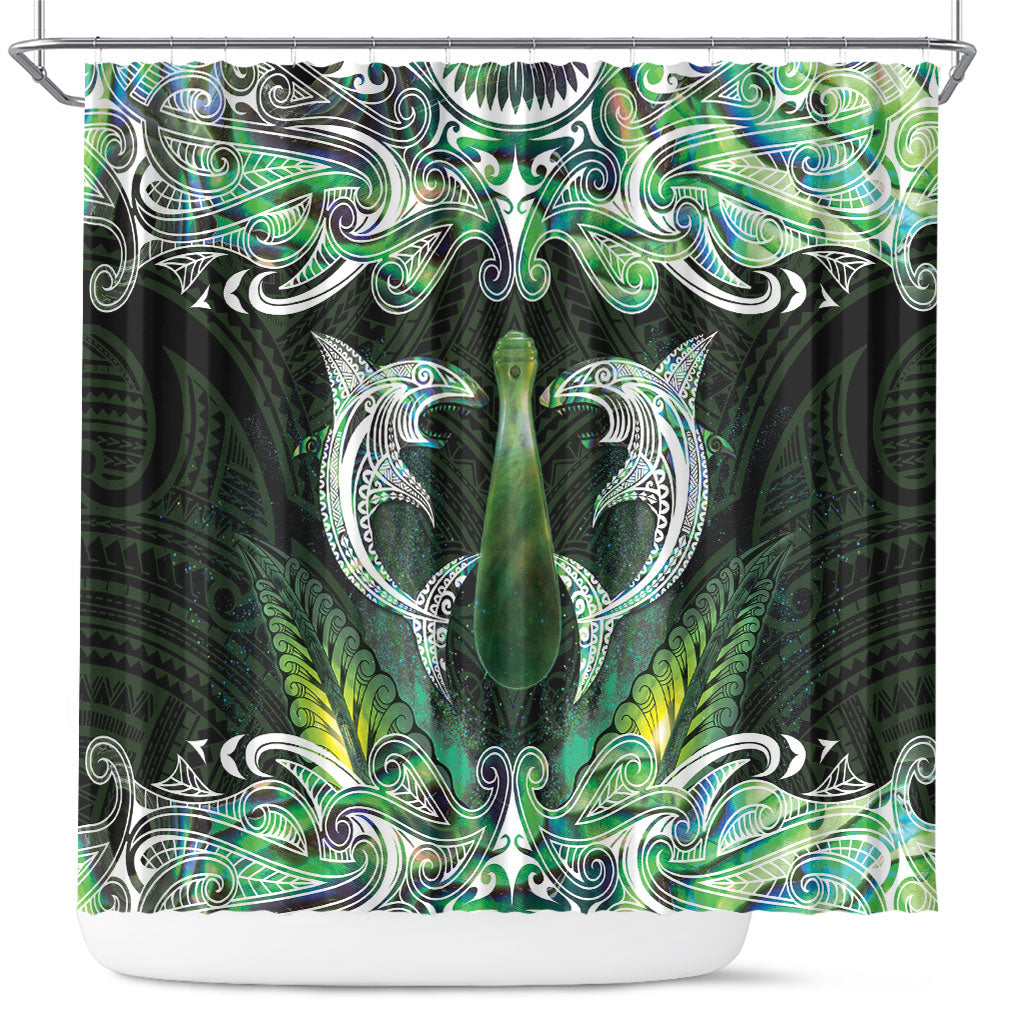 New Zealand Mere Pounamu Weapon Shower Curtain Aotearoa Mango Paua Shell Maori Pattern