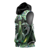 New Zealand Mere Pounamu Weapon Sleeveless Hoodie Aotearoa Mango Paua Shell Maori Pattern